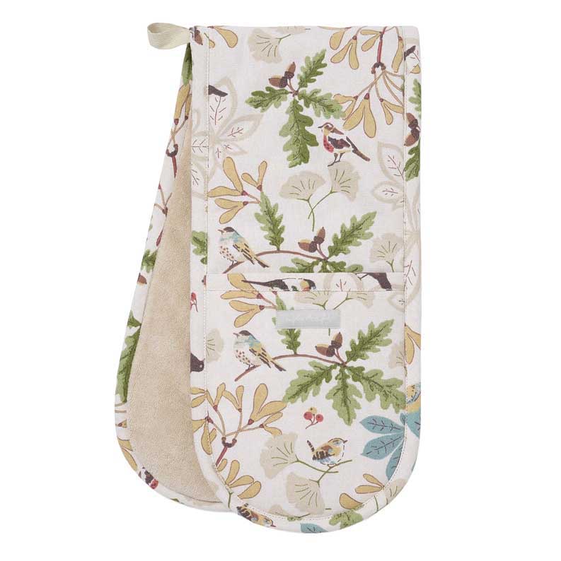 Sophie Allport Double Oven Glove - Printed Binding - Orchard Birds